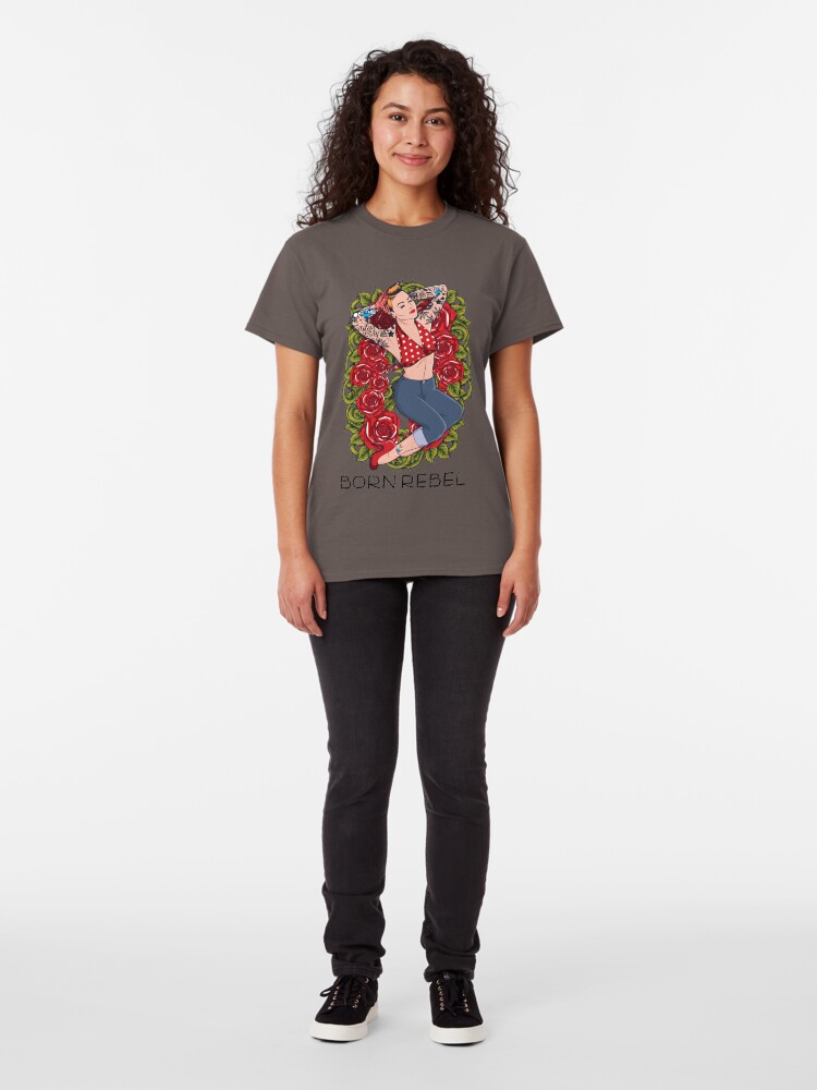 Alternate view of Born Rebel - Lady in Roses Classic T-Shirt