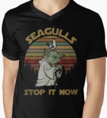 Möwen stoppen es jetzt Vintage-Shirt T-Shirt mit V-Ausschnitt