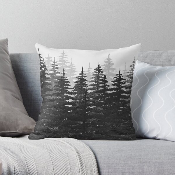 Pine Tree Forest in Silhouette Throw Pillow