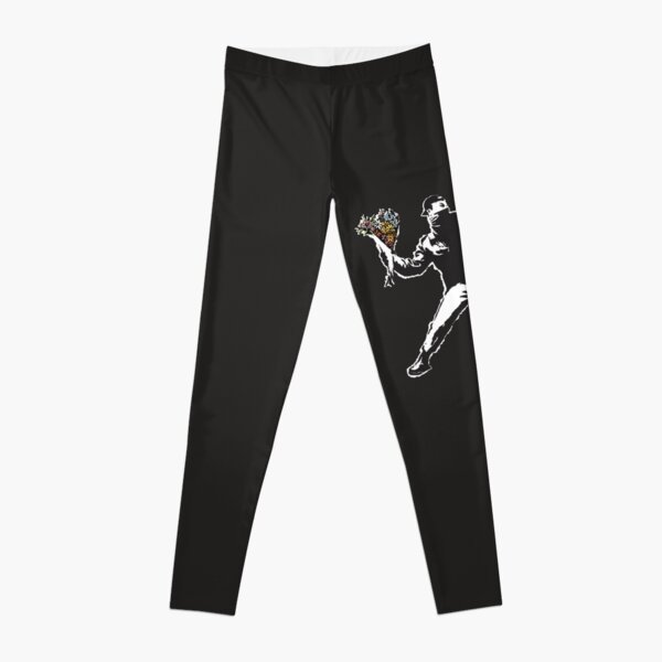 Banksy graffiti Protest anarchist throwing flowers Thrower Make Art not war on black background HD HIGH QUALITY ONLINE STORE Leggings