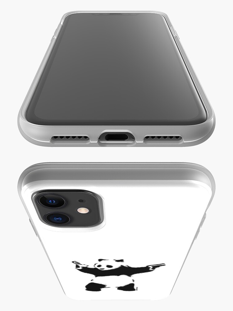 Alternate view of Banksy Panda with guns black and white Graffiti Street art with Banksy signature tag on white background HD HIGH QUALITY ONLINE STORE iPhone Case & Cover
