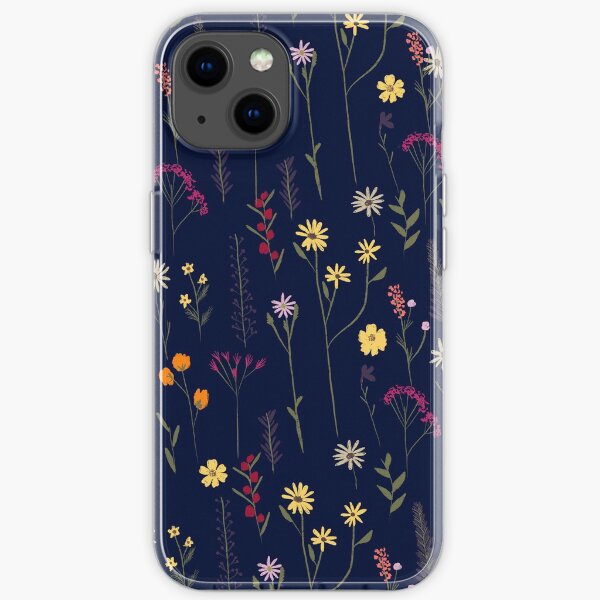 Hand gezeichnetes nettes getrocknetes gepresstes Blumenillustration Marineblau durch Girly Trend iPhone Flexible Hülle
