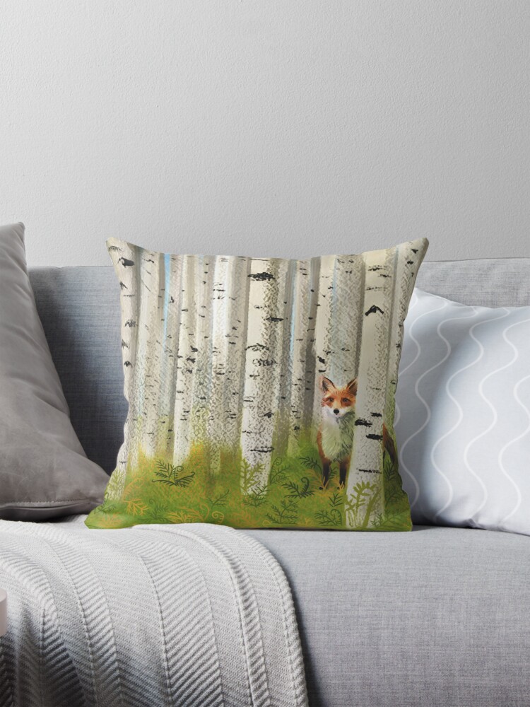 Fox in an Autumn Birch Forest Pillow for Sale by vinpauld Redbubble