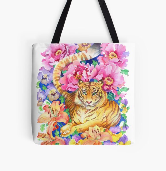 Tiger Chinese Zodiac Watercolor All Over Print Tote Bag