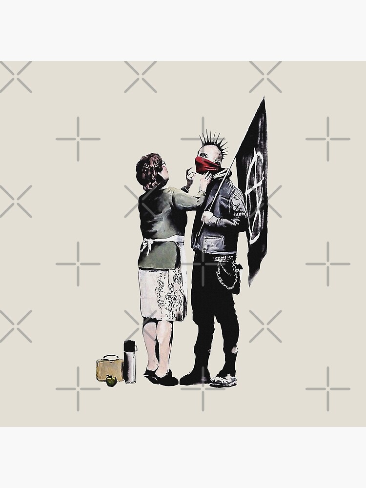 Banksy graffiti mom and punk with anarchist flag Protest Don't forget to  eat your lunch and make some trouble quote on beige and white background HD  HIGH QUALITY ONLINE STORE