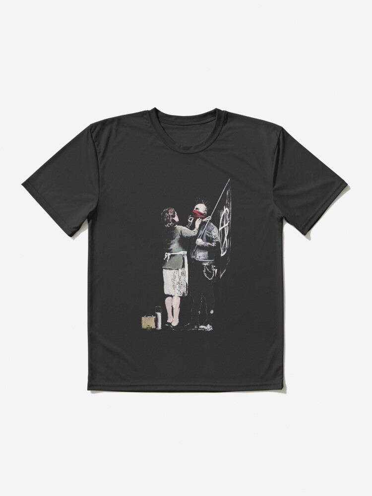 Alternate view of Banksy graffiti mom and punk with anarchist flag Protest Don't forget to eat your lunch and make some trouble quote on beige and white background HD HIGH QUALITY ONLINE STORE Active T-Shirt