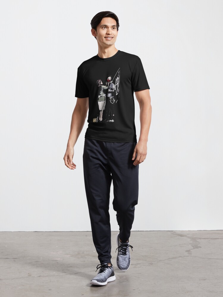 Alternate view of Banksy graffiti mom and punk with anarchist flag Protest Don't forget to eat your lunch and make some trouble quote on beige and white background HD HIGH QUALITY ONLINE STORE Active T-Shirt