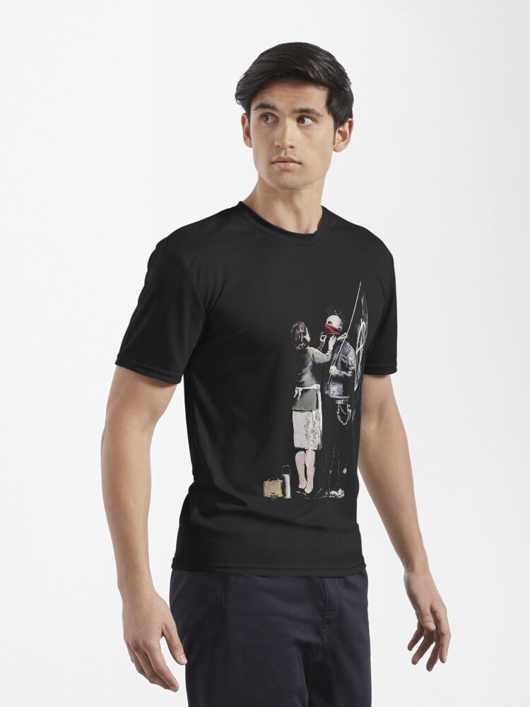 Alternate view of Banksy graffiti mom and punk with anarchist flag Protest Don't forget to eat your lunch and make some trouble quote on beige and white background HD HIGH QUALITY ONLINE STORE Active T-Shirt
