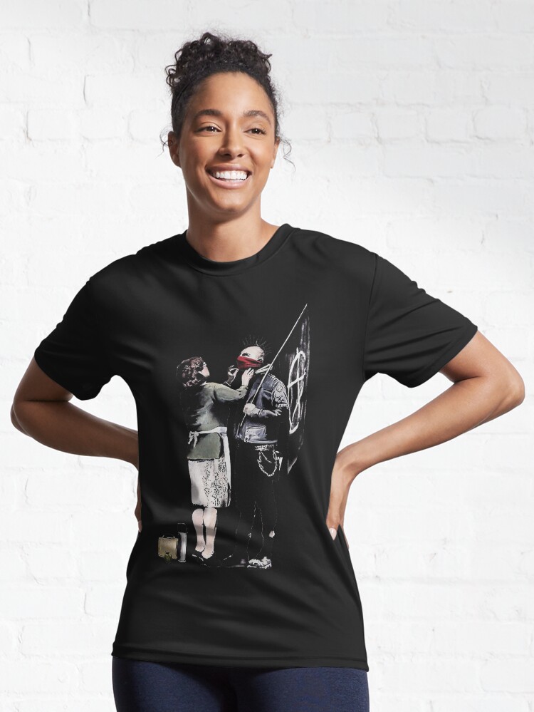 Alternate view of Banksy graffiti mom and punk with anarchist flag Protest Don't forget to eat your lunch and make some trouble quote on beige and white background HD HIGH QUALITY ONLINE STORE Active T-Shirt