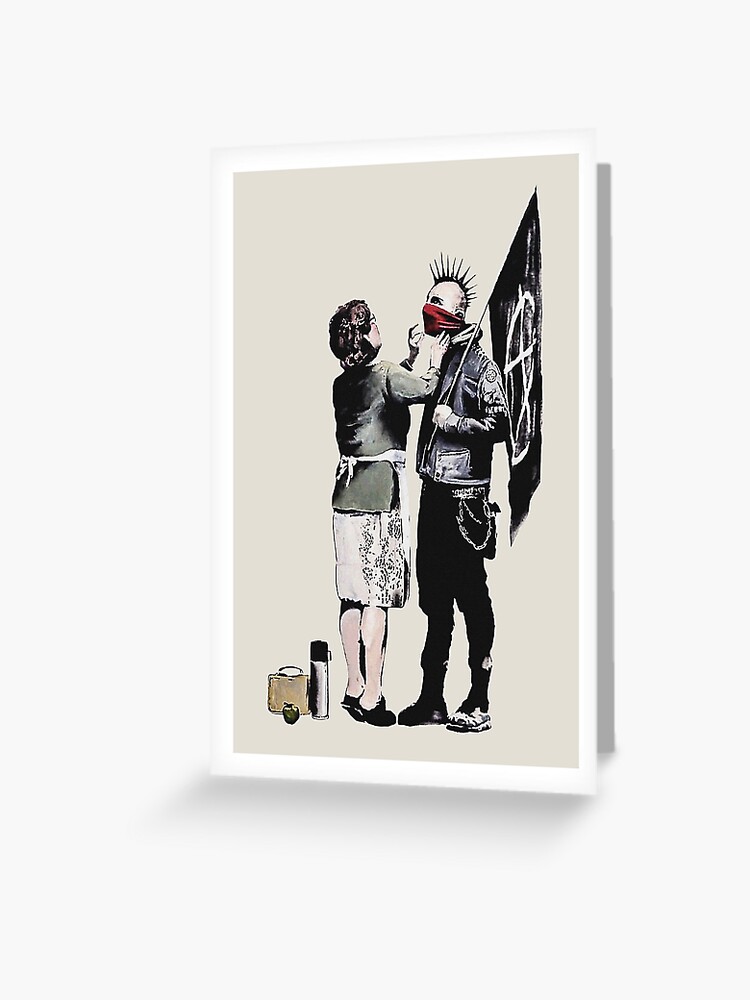 Carte De Vœux Banksy Graffiti Maman Et Punk Avec Le Drapeau Anarchiste Protest N Oubliez