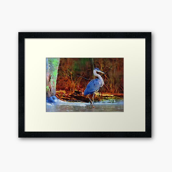 Heron on Ice Texture Painting Framed Art Print
