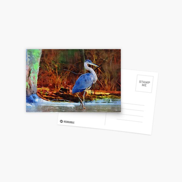 Heron on Ice Texture Painting Postcard