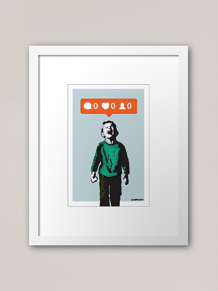 Banksy graffiti NO LIKES Kid crying and social media parody on white  background Nobody Likes Me HD HIGH QUALITY ONLINE STORE Framed Art Print  for Sale by iresist