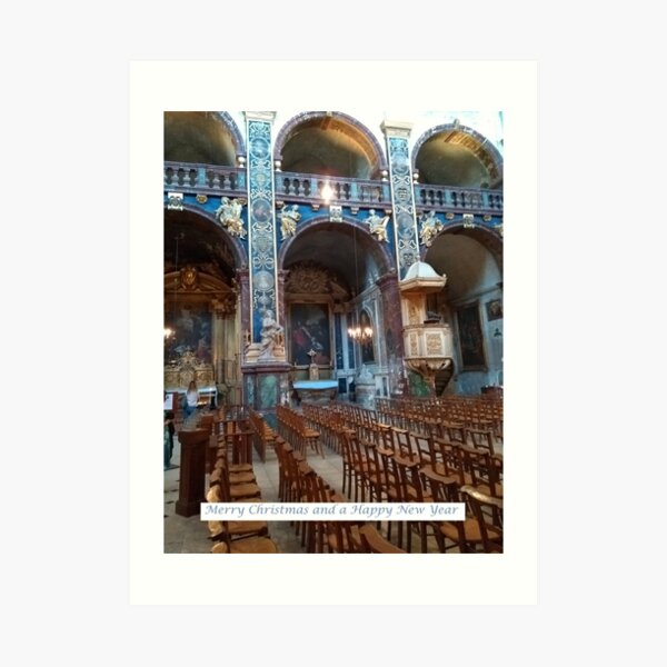 Christmas card church Isle sur la Sorgue, South of France Art Print