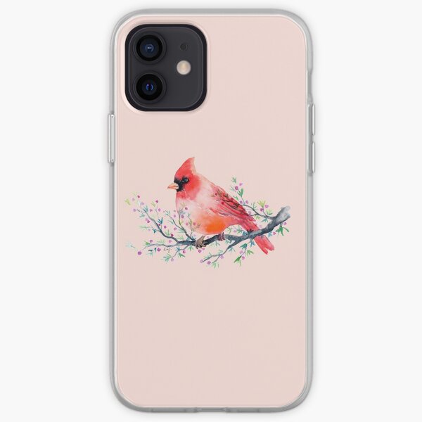 Watercolour red cardinal bird iPhone Soft Case