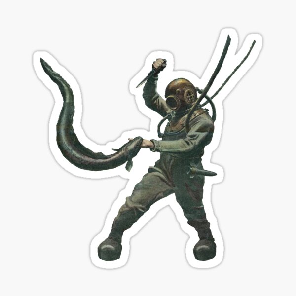Item preview, Vintage Diver with Diving Helmet Fighting an Eel URM designed and sold by urmaddad.