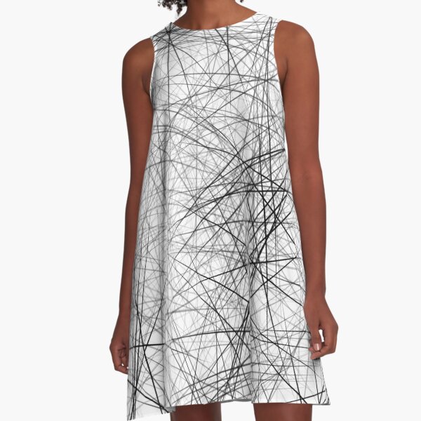 Schwarz Weiß Chaos Linien A-Linien Kleid