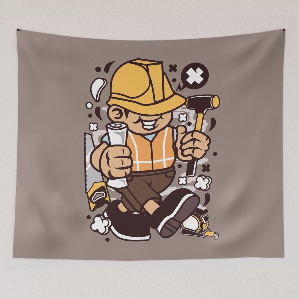 Item preview, Construction Worker Cartoon Character - Funny illustration for people who like building Fun ! designed and sold by Nickelparis.
