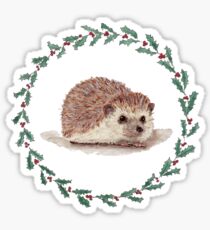 Pegatina Erizo en Holly Wreath