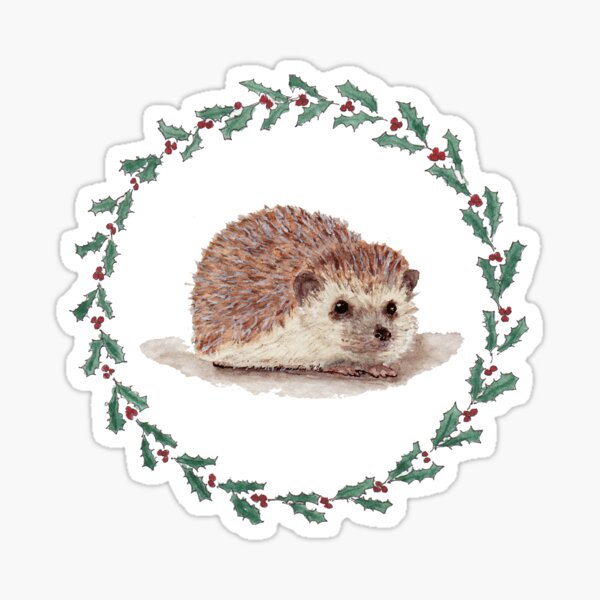 Hedgehog in Holly Wreath Sticker