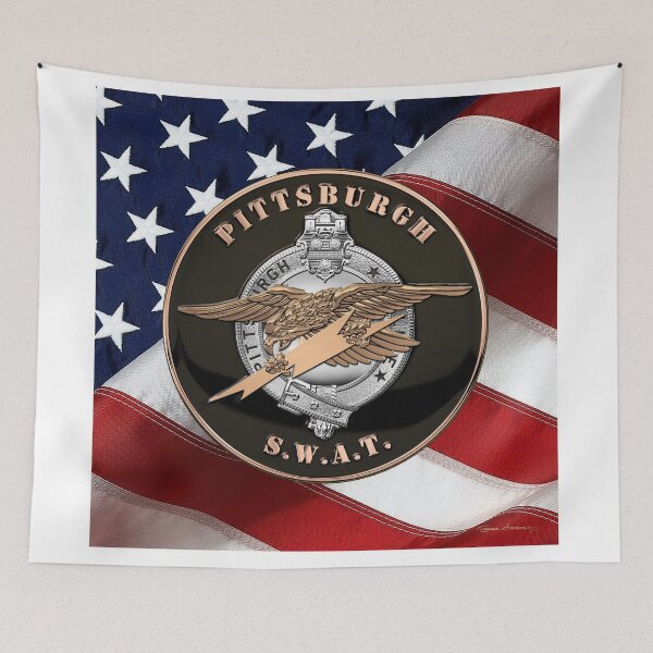 Item preview, Pittsburgh Police S.W.A.T. Team Emblem over American Flag designed and sold by Serge Averbukh Art Studio.