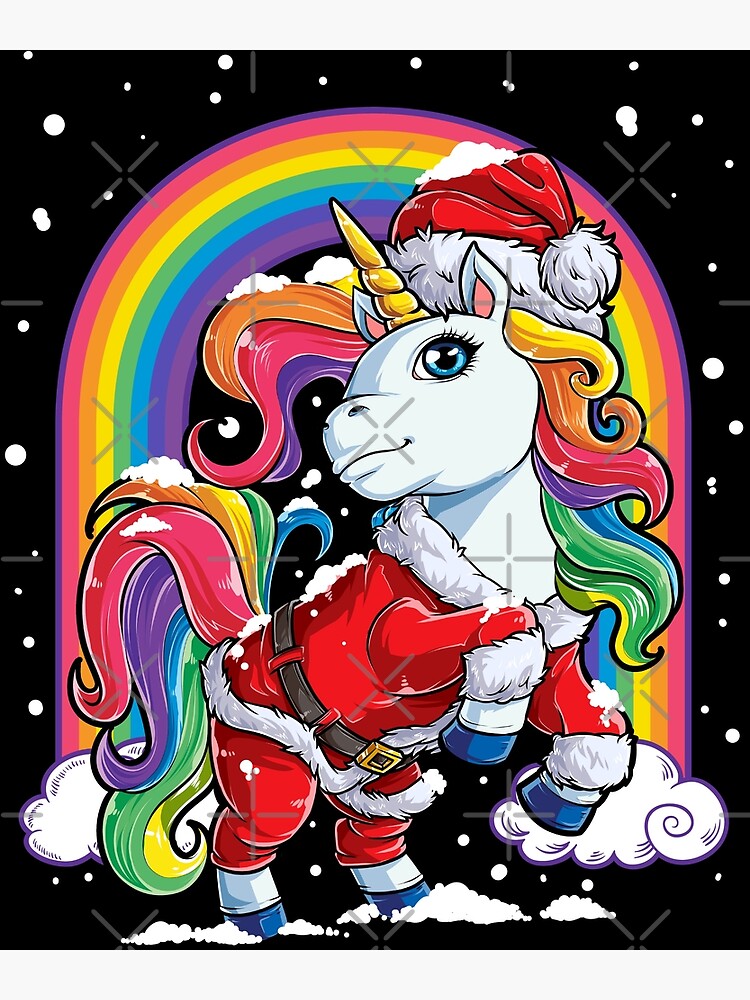 Unicorn Christmas Shirt Santa Girls Women Kids Xmas Gifts