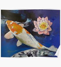 Gin Rin Koi and Water Lily Poster