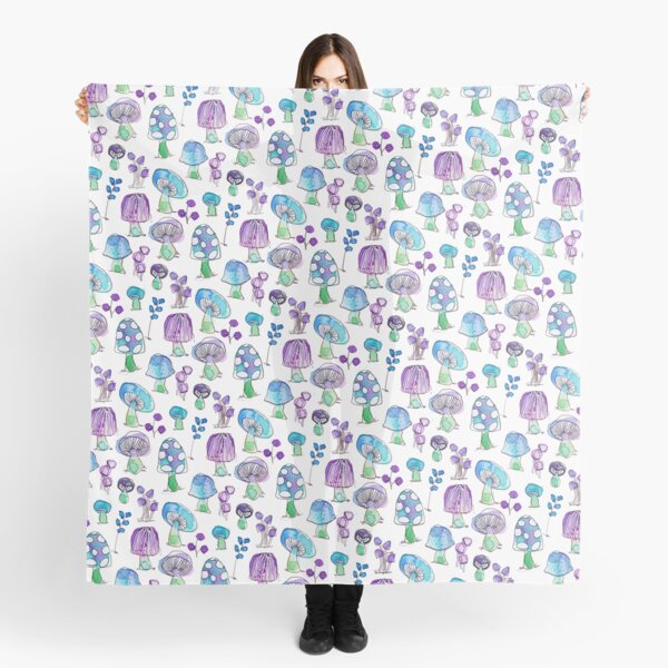 Blue Mushroom Garden Pattern Scarf