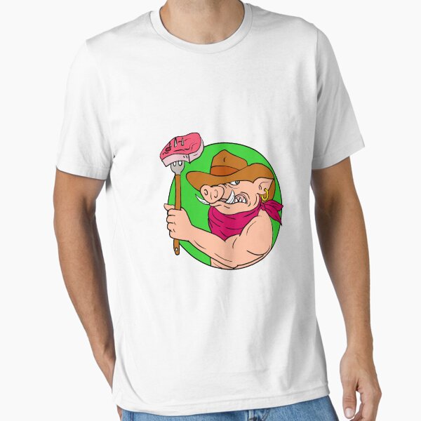 Item preview, Cowboy Hog Holding Barbecue Steak Drawing Color designed and sold by patrimonio.