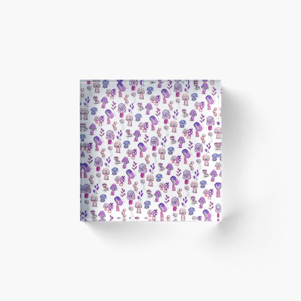 Purple Mushroom Garden Pattern Acrylic Block