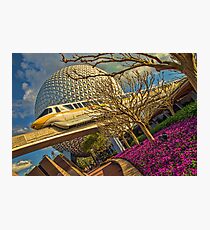 Monorail Passing in front of Spaceship Earth at Epcot Photographic Print