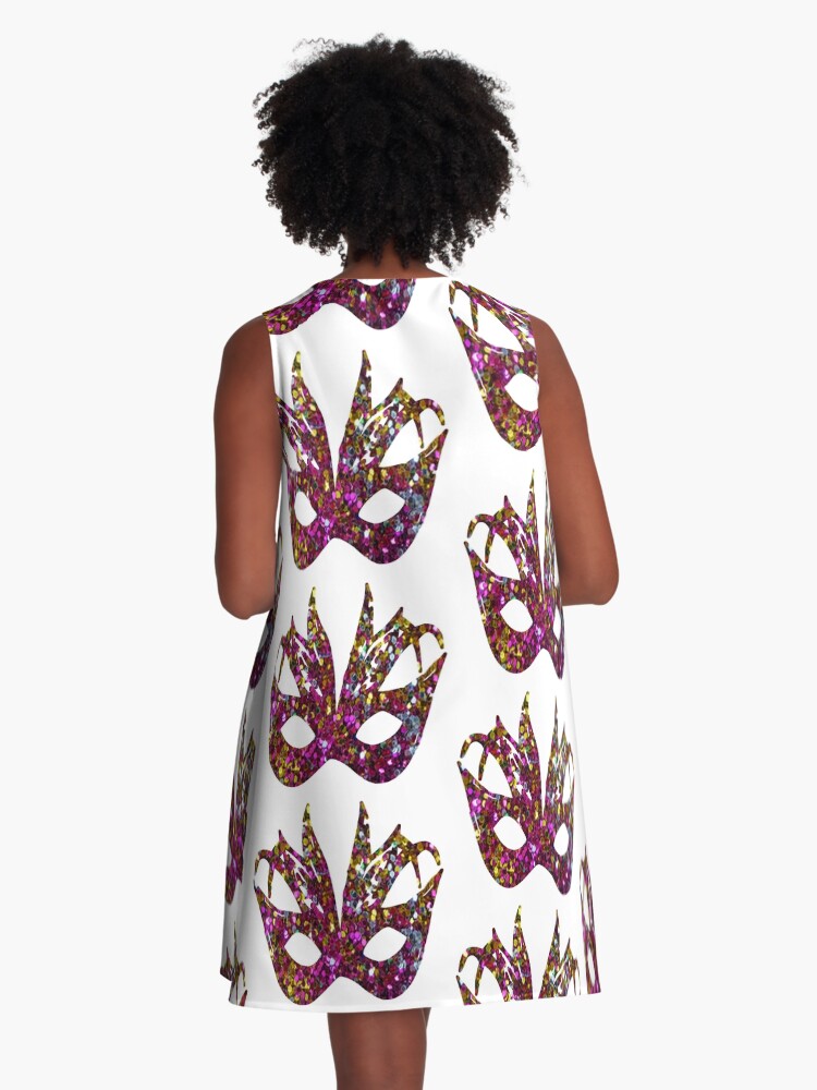 Thumbnail 3 of 4, A-Line Dress, Rainbow Glitter Mardi Gras Mask designed and sold by serpentsky17.