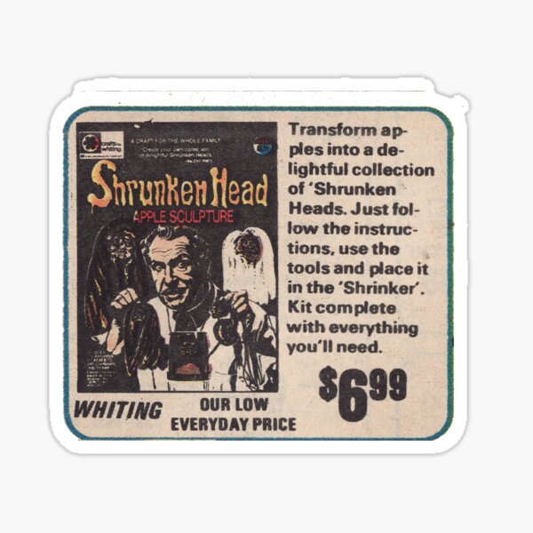 Shrunken Head Apple Sculpture Kit by Whiting 1970s Sticker