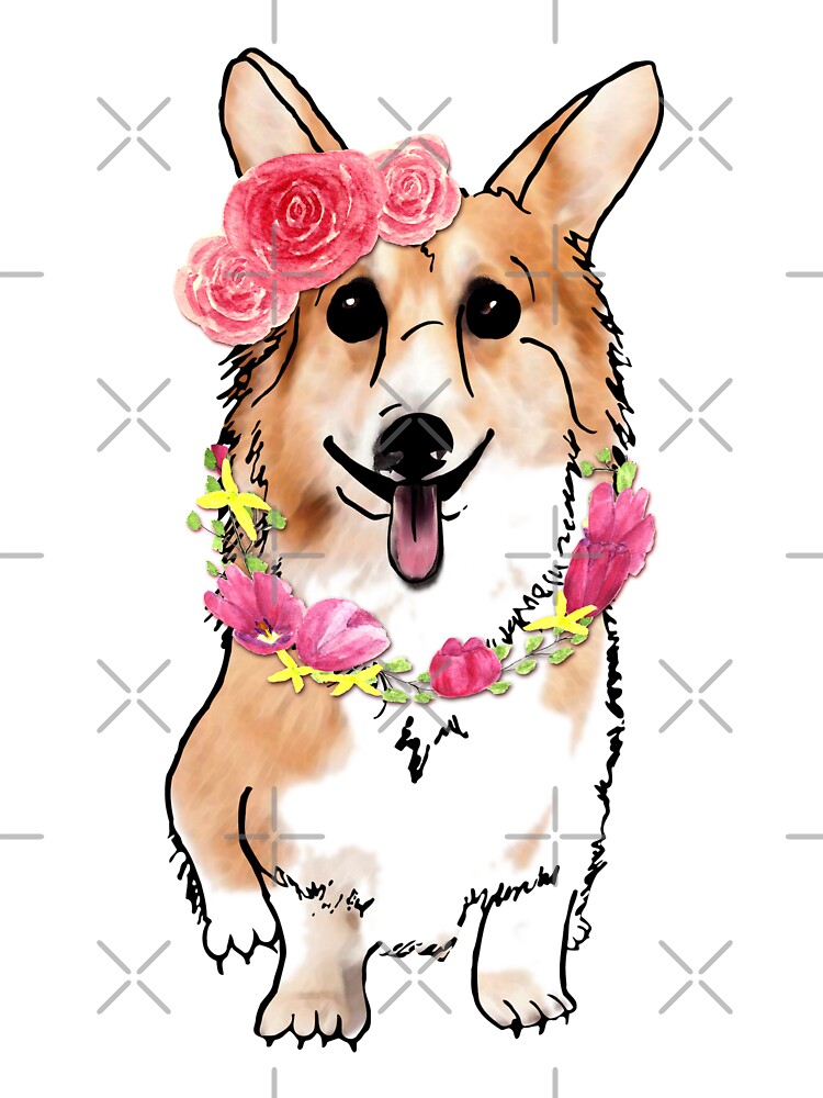 Happy Cute Corgi Dog With Roses Tulips Baby One Piece By Lizzyizzydesign Redbubble