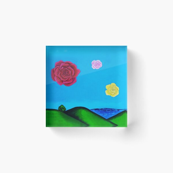Surreal Blue Rose Horizon Acrylic Block