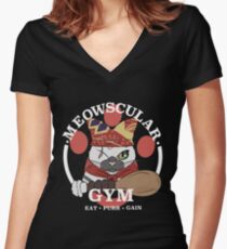 Meowscular Gym Women's Fitted V-Neck T-Shirt