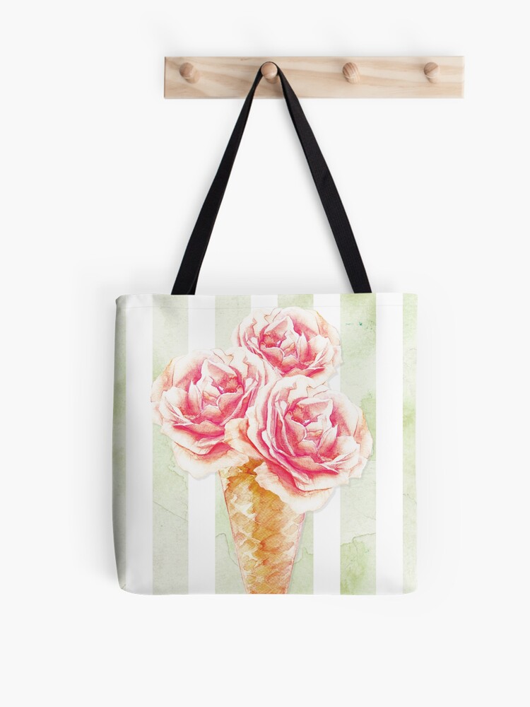Soft Cream Bucket Bag Pink Flowers