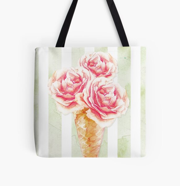 Soft Cream Bucket Bag Pink Flowers