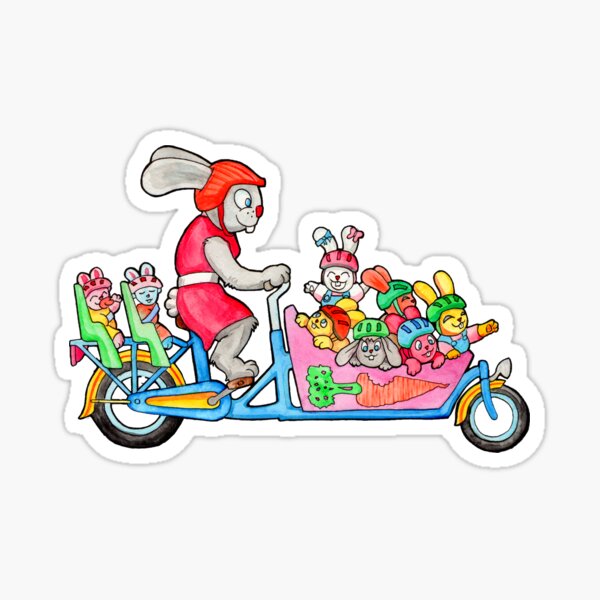 Bunny Family on a Cargo Bike Sticker