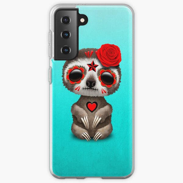 Red Day of the Dead Sugar Skull Baby Sloth Samsung Galaxy Soft Case