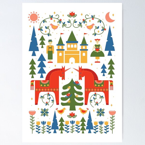 Item preview, Traditional Inspired Scandinavian Folkstory in Green + Red designed and sold by latheandquill.