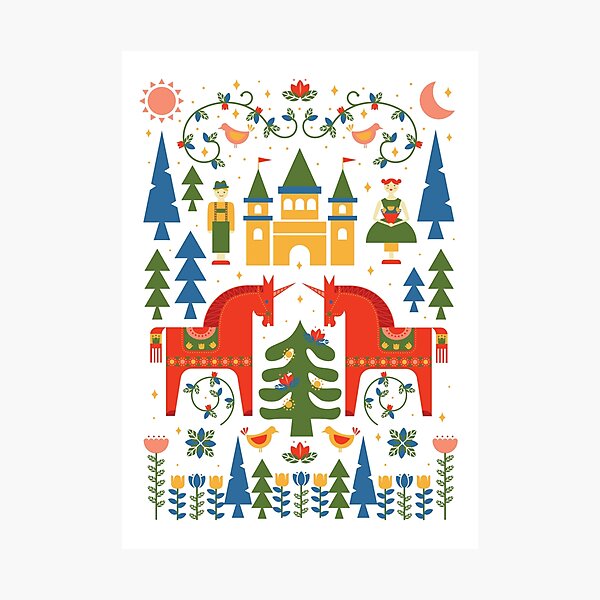 Item preview, Traditional Inspired Scandinavian Folkstory in Green + Red designed and sold by latheandquill.