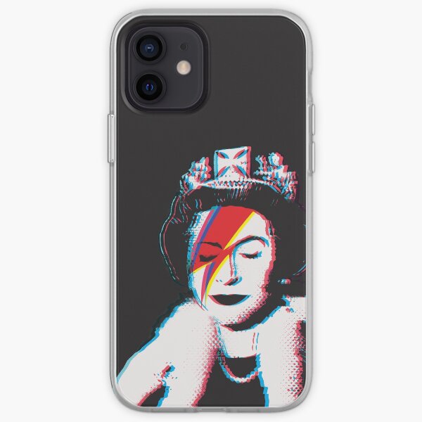 Banksy UK England God Save the Queen Elisabeth with David Bowie rockband face makeup lightning red and blue 3D anaglyph Retro effect HD HIGH QUALITY ONLINE STORE iPhone Soft Case