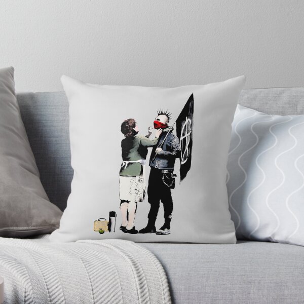 Banksy, Anarchist Punk And His Mother Artwork, Posters, Prints, Bags, Tshirts, Men, Women, Kids Throw Pillow