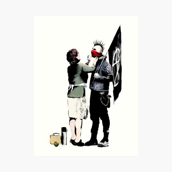 Banksy, Anarchist Punk And His Mother Artwork, Posters, Prints, Bags, Tshirts, Men, Women, Kids Art Print