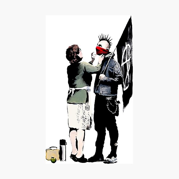 Banksy, Anarchist Punk And His Mother Artwork, Posters, Prints, Bags, Tshirts, Men, Women, Kids Photographic Print