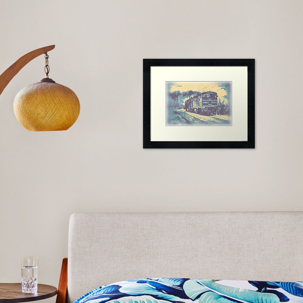 Three Colour Railway Train Framed Art Print