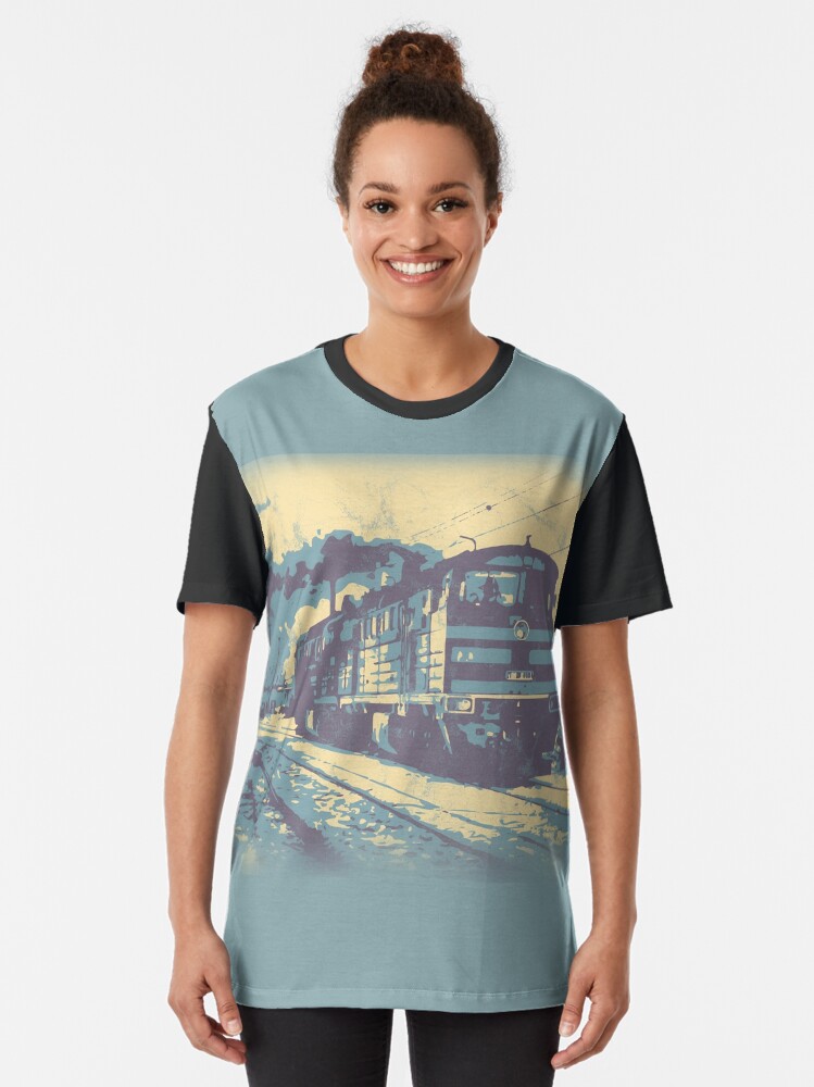 Alternate view of Three Colour Railway Train Graphic T-Shirt