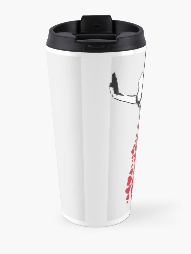 Alternate view of Banksy graffiti Love Sick Woman with snickers vomitting hearts Black and White with grunge texture HD HIGH QUALITY ONLINE STORE Travel Mug