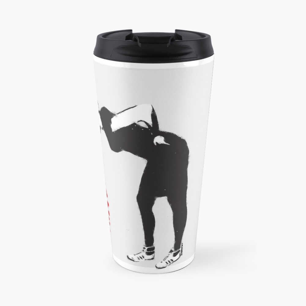 Banksy graffiti Love Sick Woman with snickers vomitting hearts Black and White with grunge texture HD HIGH QUALITY ONLINE STORE Travel Mug
